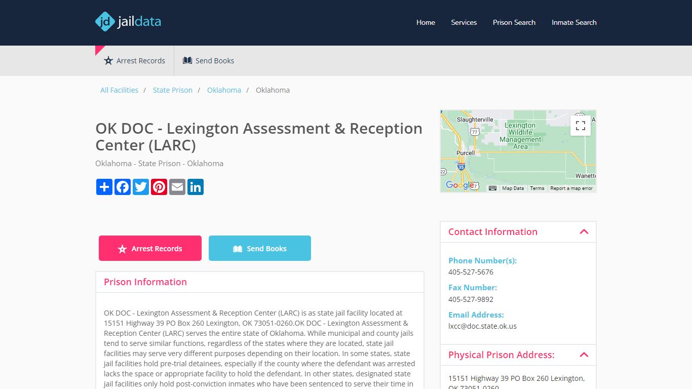 OK DOC - Lexington Assessment & Reception Center (LARC) Inmate Search ...