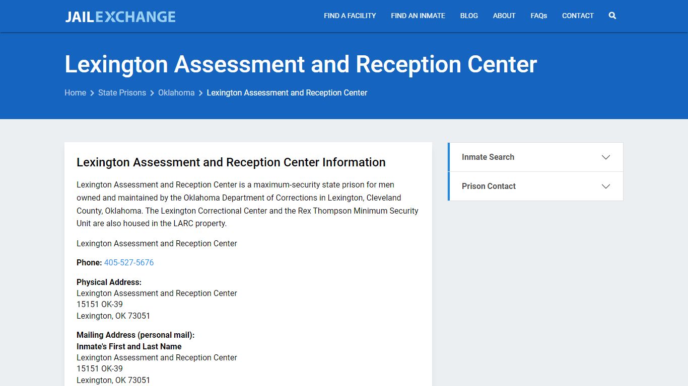 Lexington Assessment and Reception Center Inmate Search, OK - Jail Exchange