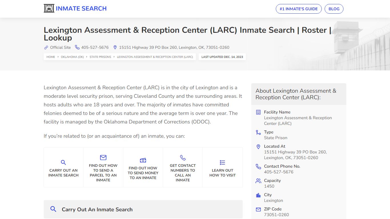 Lexington Assessment & Reception Center (LARC) Inmate Search | Roster ...