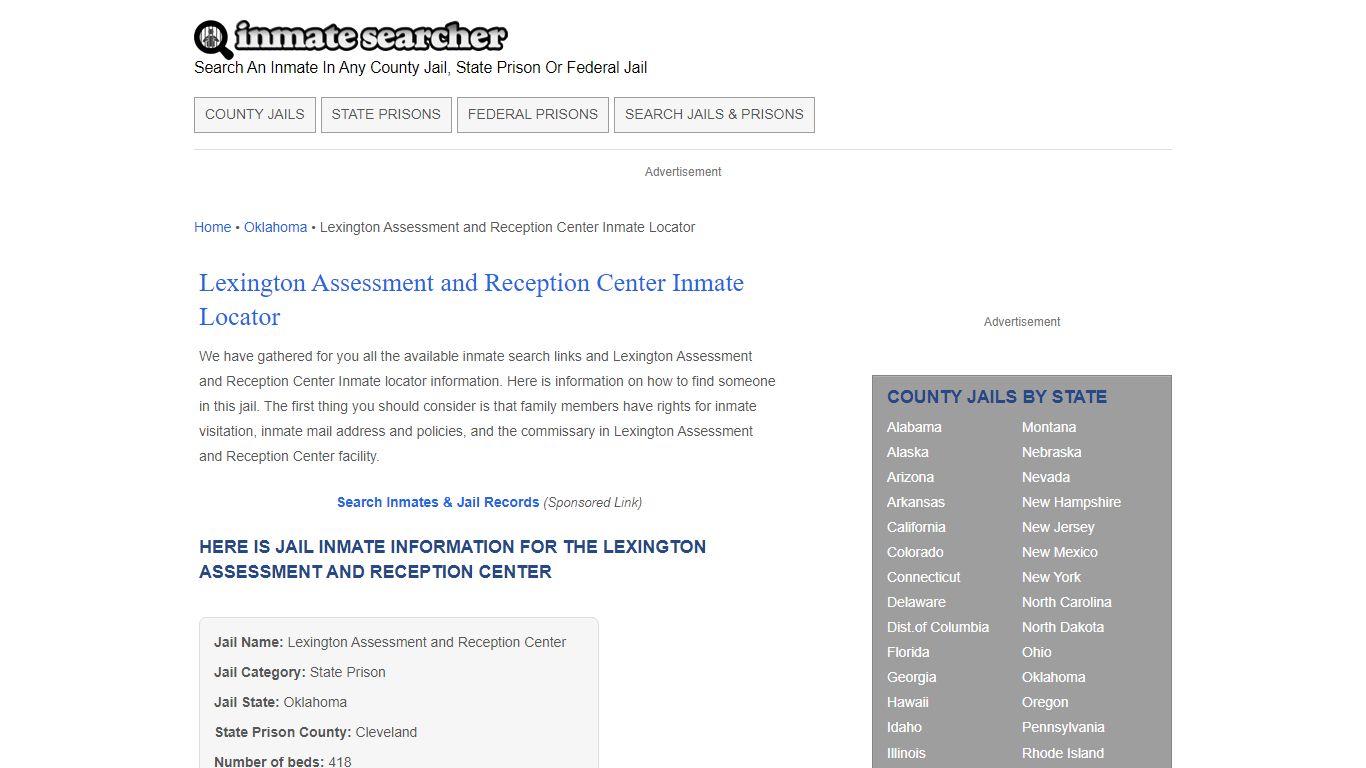Lexington Assessment and Reception Center Inmate Locator - Inmate Searcher