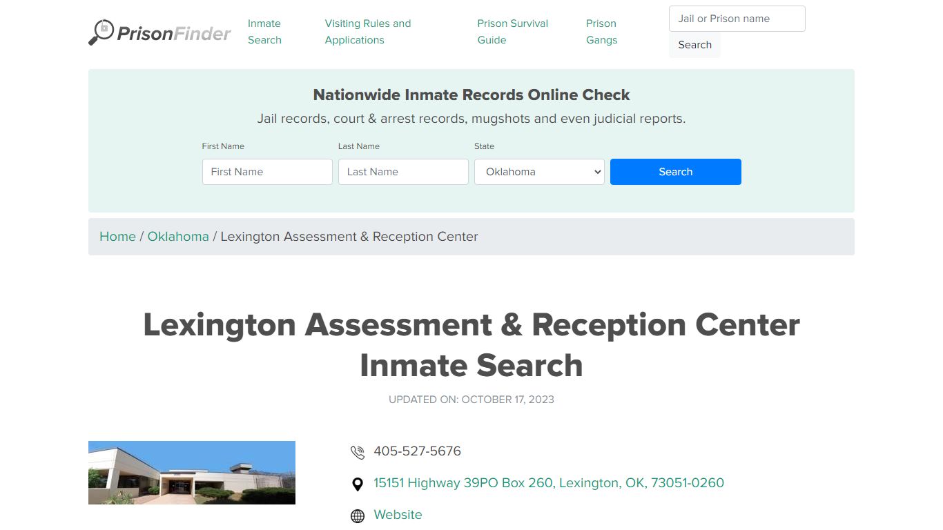 Lexington Assessment & Reception Center Inmate Search