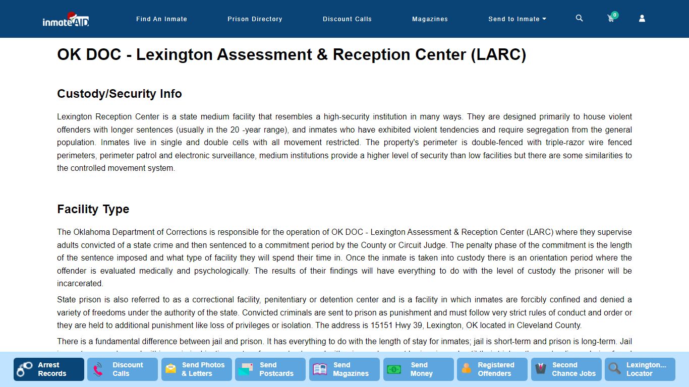 OK DOC - Lexington Assessment & Reception Center (LARC) - InmateAid